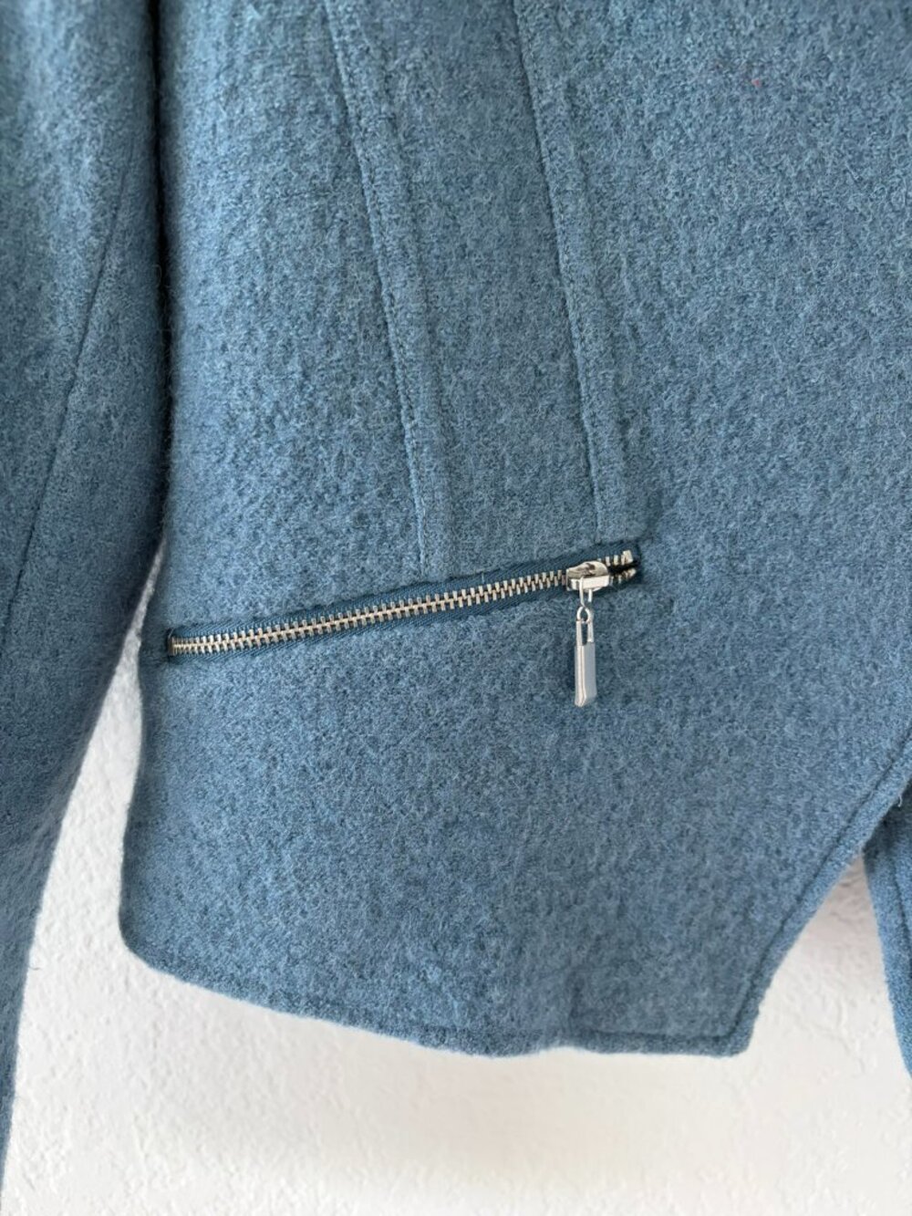 Chico's Boiled Wool Blue Moto Jacket - Picture 3 of 5